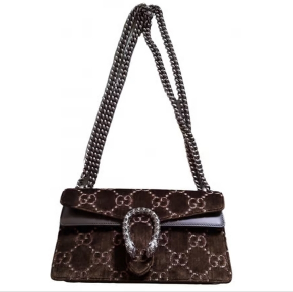 Gucci Handbags - 💯 Auth Gucci Velvet Handbag, Brown, Medium-Size
